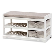 Baxton Studio Dalair Modern and Contemporary Grey Fabric Upholstered and White Finished Wood Storage Bench with Baskets Baxton Studio restaurant furniture, hotel furniture, commercial furniture, wholesale dining room furniture, wholesale dining ben ch, classic dining bench